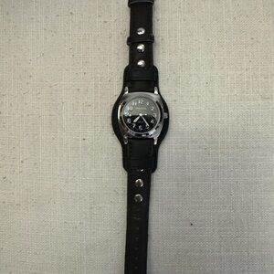 Dark Brown Leather Strap Watch with Silver Accents